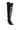 The AZALEA WANG REIN BLACK THIGH HIGH BOOT is a black faux leather boot with multiple wide horizontal straps up to the thigh, creating a cage-like look. It features a pointed toe and a short heel.