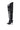 The AZALEA WANG REIN BLACK THIGH HIGH BOOT features faux leather, a high heel, gladiator-inspired cutouts, and wide straps along the shaft; displayed in profile on a white background.