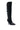 The AZALEA WANG RHODES BLACK CROC WEDGE BOOT is a stylish, black, knee-high boot made from faux crocodile leather, featuring a pointed toe and a mid-height stiletto heel. It has decorative straps with buckles that wrap around the calf, set against a plain white background.