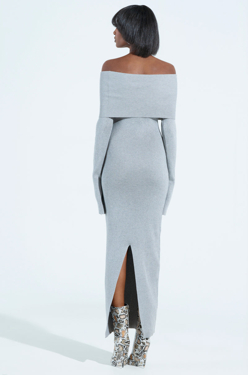 knit back slitted maxi dress APRES SKI OFF THE SHOULDER KNIT MAXI DRESS – AKIRA