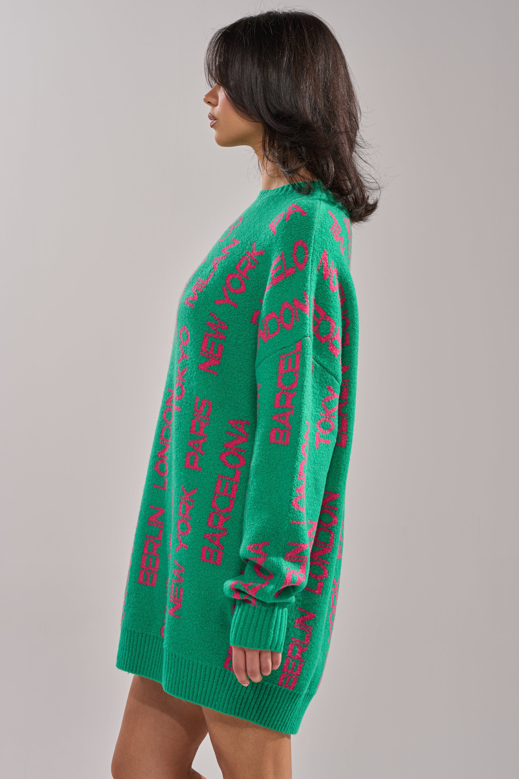 AKIRA Around The World Sweater Mini Dress | Green