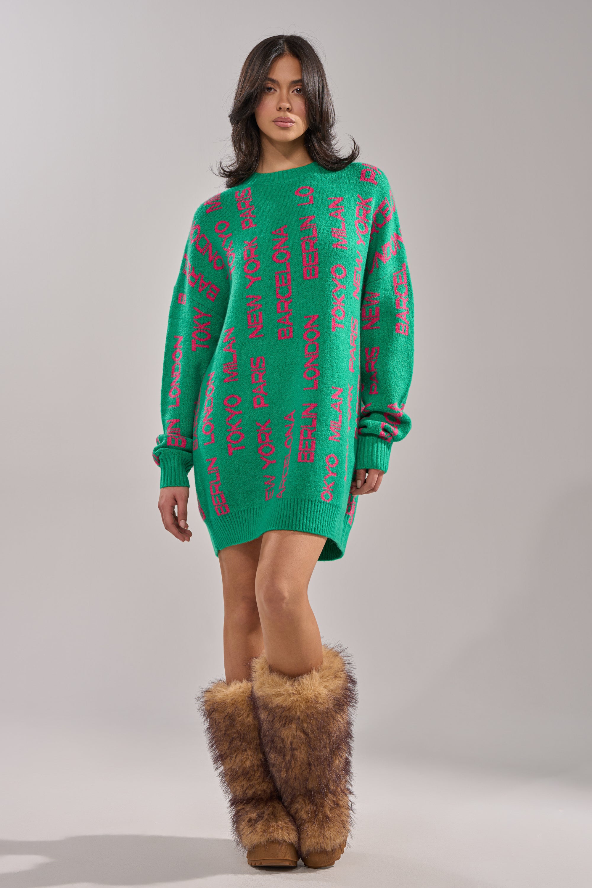 Akira Around The World Sweater Mini Dress | Green