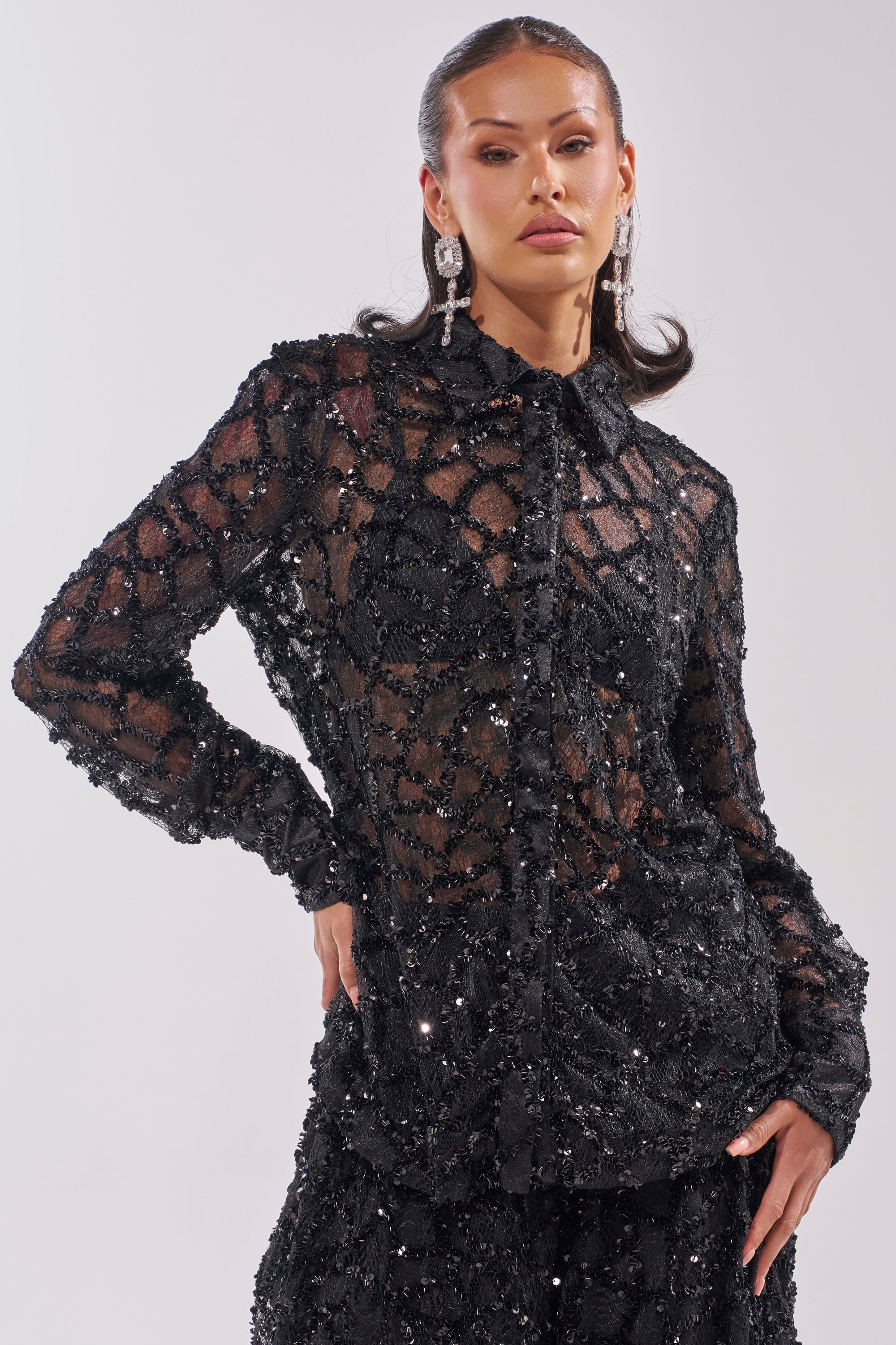 glitter button down dress V-Neckline Glitter Embellishment Long Gown J810A – Sparkly Gowns