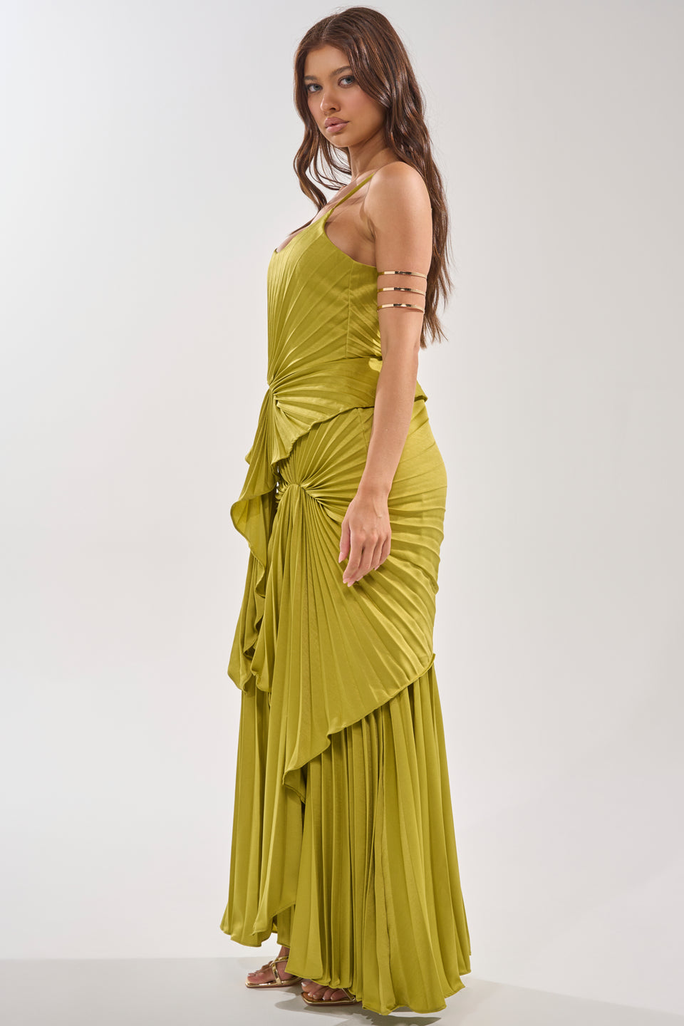 Reservations Please Pleated Maxi Dress in Chartreuse