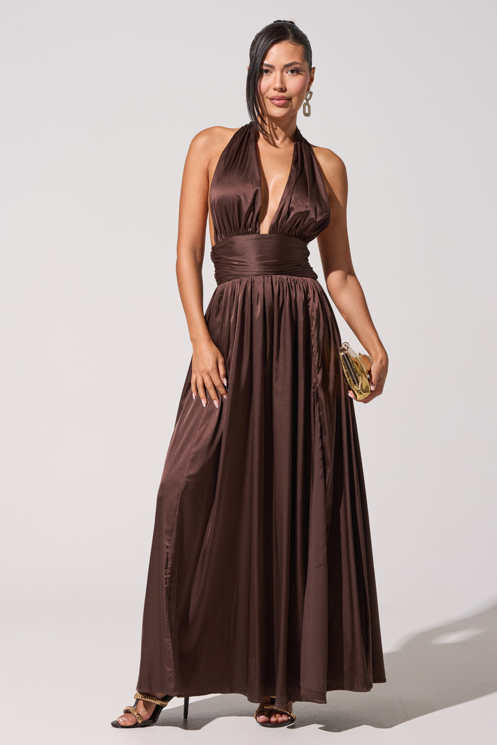AKIRA Set The Bar Maxi Dress | Brown | Size Large