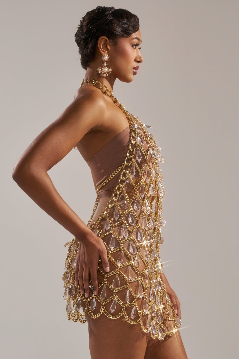gold link dress Gold Metallic Halter Midi Party Gown Uplift Luxe