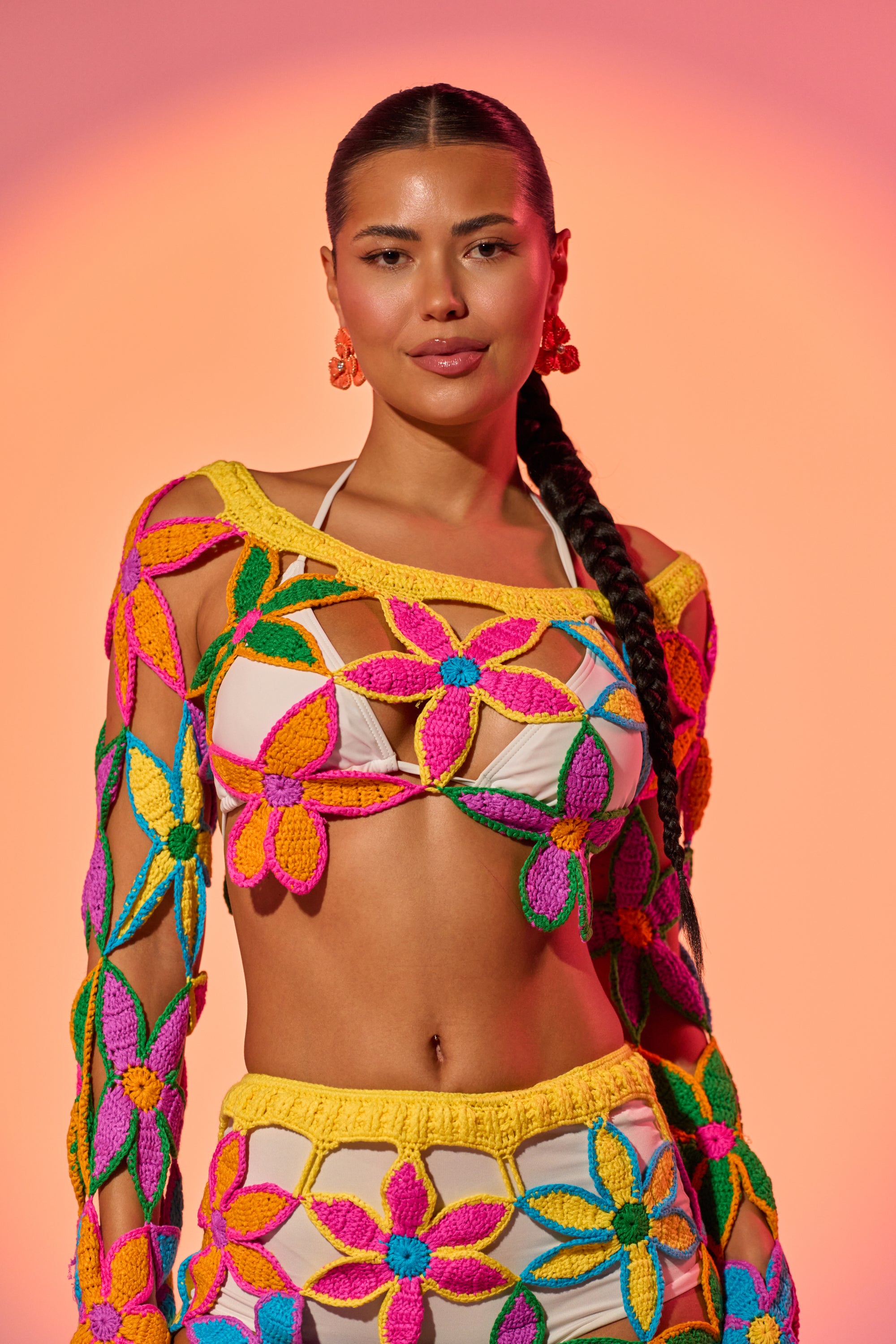FLORAL FIELDS CROCHET OFF THE SHOULDER SWEATER – AKIRA