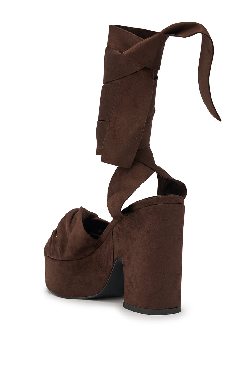 AZALEA WANG SAKI CHOCOLATE CHUNKY WRAP UP SANDAL – AKIRA