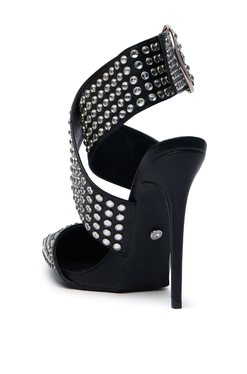 AZALEA WANG SALVIA BLACK RHINESTONE BELTED PUMP – AKIRA