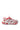 The AZALEA WANG SELIE RED FLAT SNEAKER showcases a distinctive cage-like design with red and white accents, woven textile upper overlays, and a platform sole, all presented from a side view against a plain white background.
