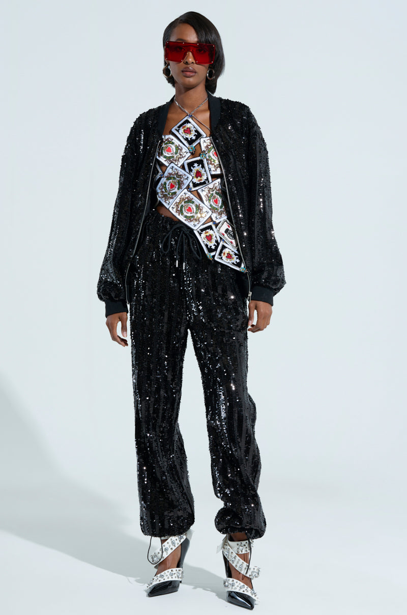 SEQUIN STAR CRINKLE JOGGER PANTS main image 1