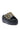 The AZALEA WANG SERGO Black Embellished Chunky Sandal features faux leather construction, a platform sole, and a wide strap adorned with large shiny gold studs.