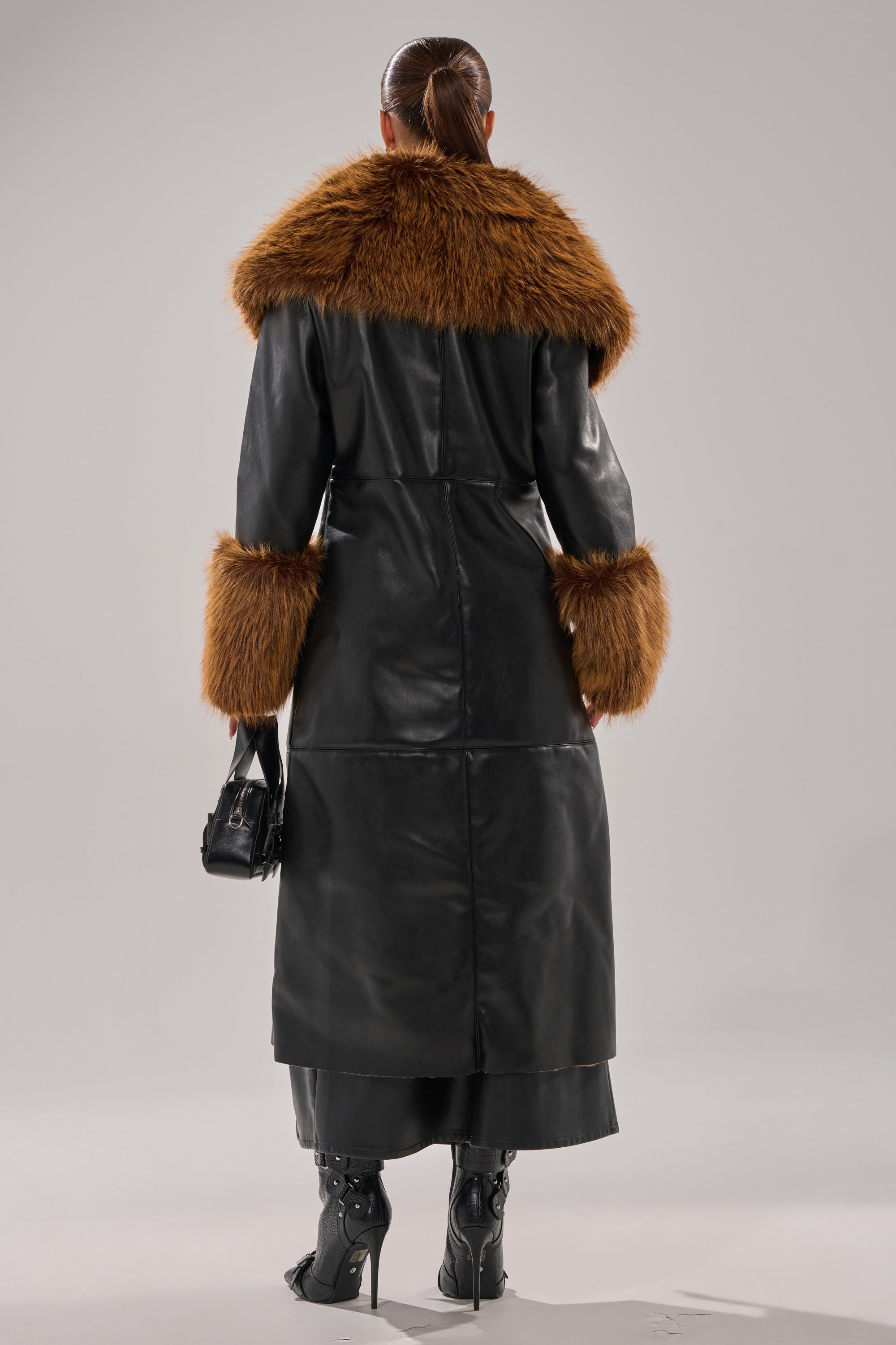 Ax Paris Black Coat With Leather Trim Ax Paris Black Faux Teddy
