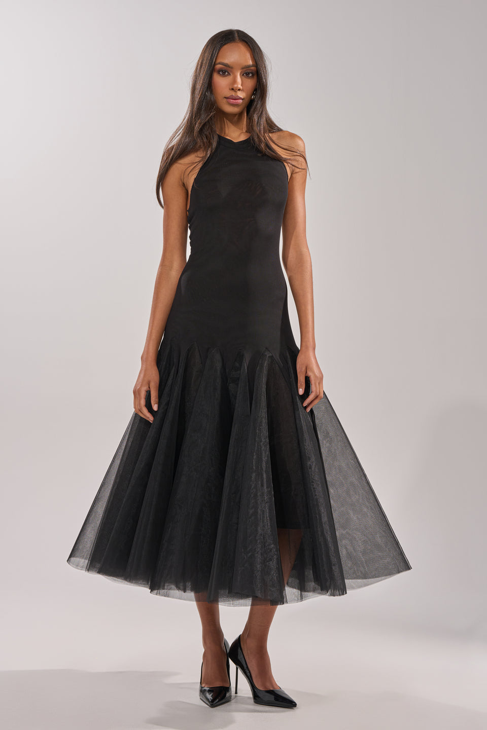 maxi dress with mesh skirt Oversized Black T-Shirt Dress with Sheer Mesh Maxi Skirt