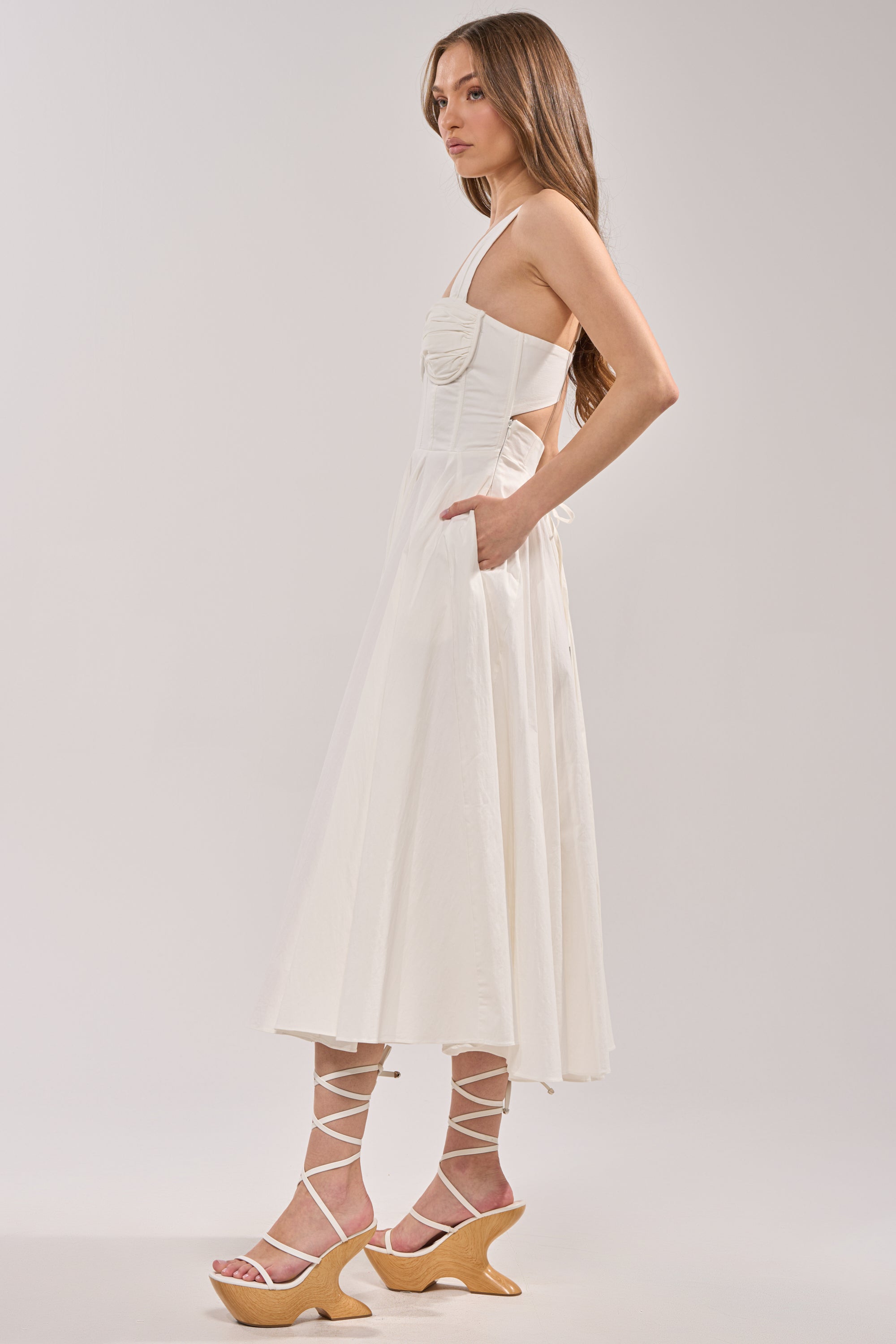 poplin midi dress KEEP IT LOWKEY POPLIN MIDI DRESS IN WHITE – AKIRA