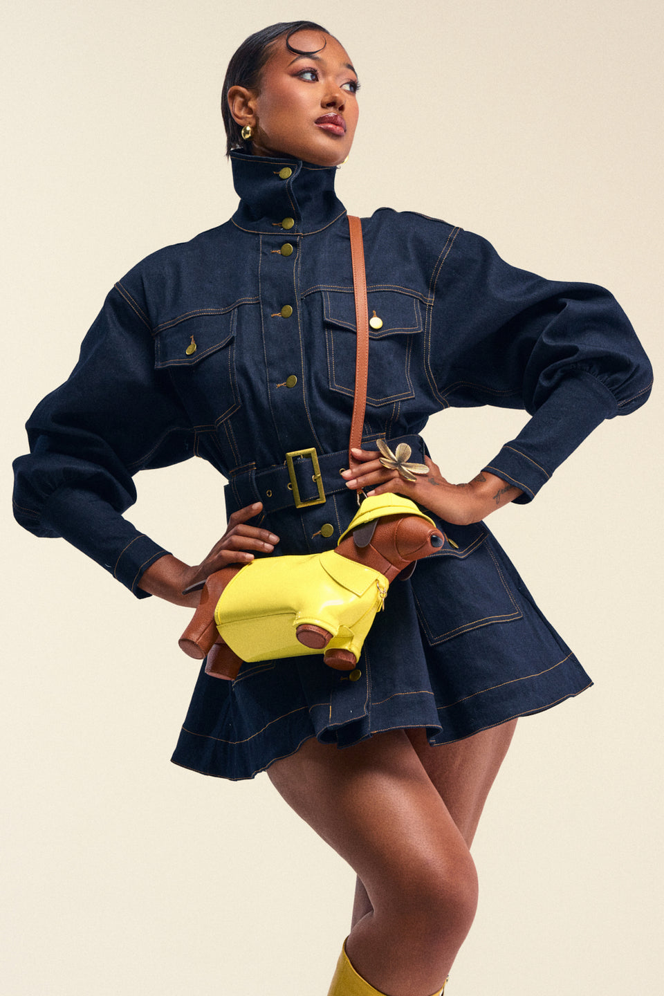 DAILY POWER BELTED DENIM MINI DRESS – AKIRA