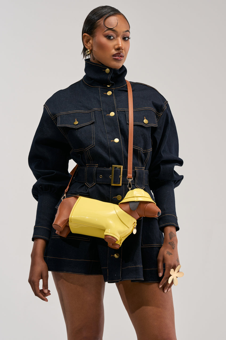 DAILY POWER BELTED DENIM MINI DRESS – AKIRA