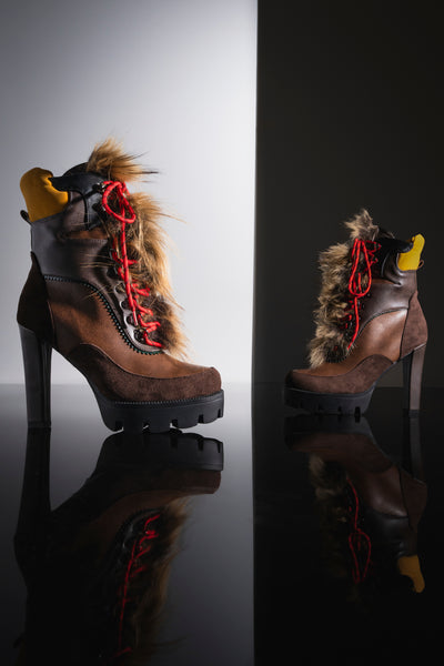 Fringe Combat Booties, Block Heel Lace-Up | AKIRA