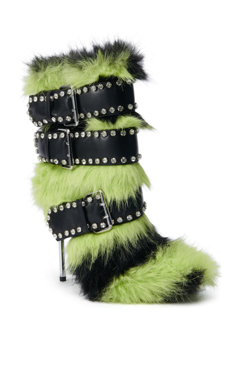AZALEA WANG SOPHUS LIME FUR EMBELLISHED BOOTIE – AKIRA