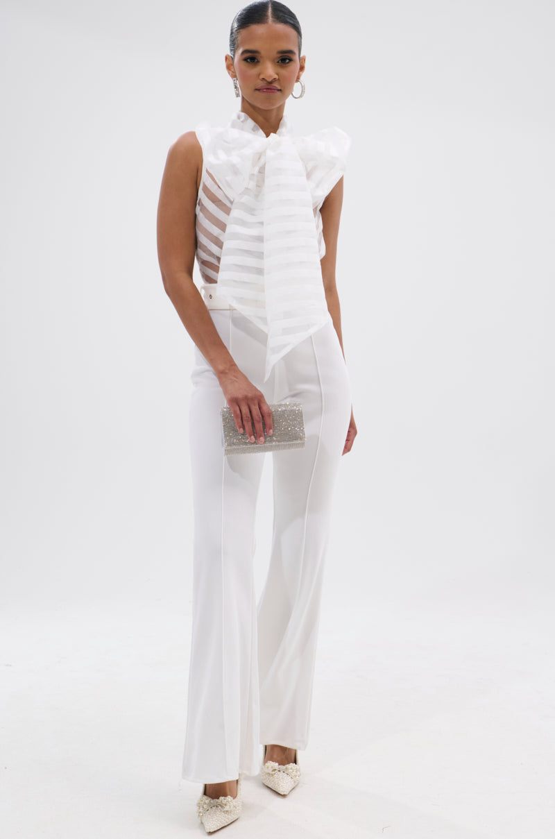 ワンピース Kitty original flare sleeve ops/white Nicia White Ruffled Strapless Flared-Leg Jumpsuit – Club L