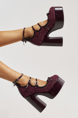 Burgundy Bow Platform Mary Jane Pump | AKIRA