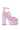 The AZALEA WANG SPROUT PINK CHUNKY PUMP features a pastel pink color, floral lace overlay, high platform sole, three buckle ankle straps, closed toe, and a decorative bow on the front.