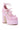 The AZALEA WANG SPROUT PINK CHUNKY PUMP boasts a pastel pink platform sole, floral lace details, three silver buckled straps, an ankle strap, and a bow on the rounded toe for added height and charming style.