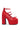 The AZALEA WANG SPROUT RED PUMP is a striking platform shoe featuring a chunky high heel and a lace overlay. It boasts three adjustable straps with metal buckles, a small decorative bow on the front, a closed toe design, and a convenient zipper at the back.