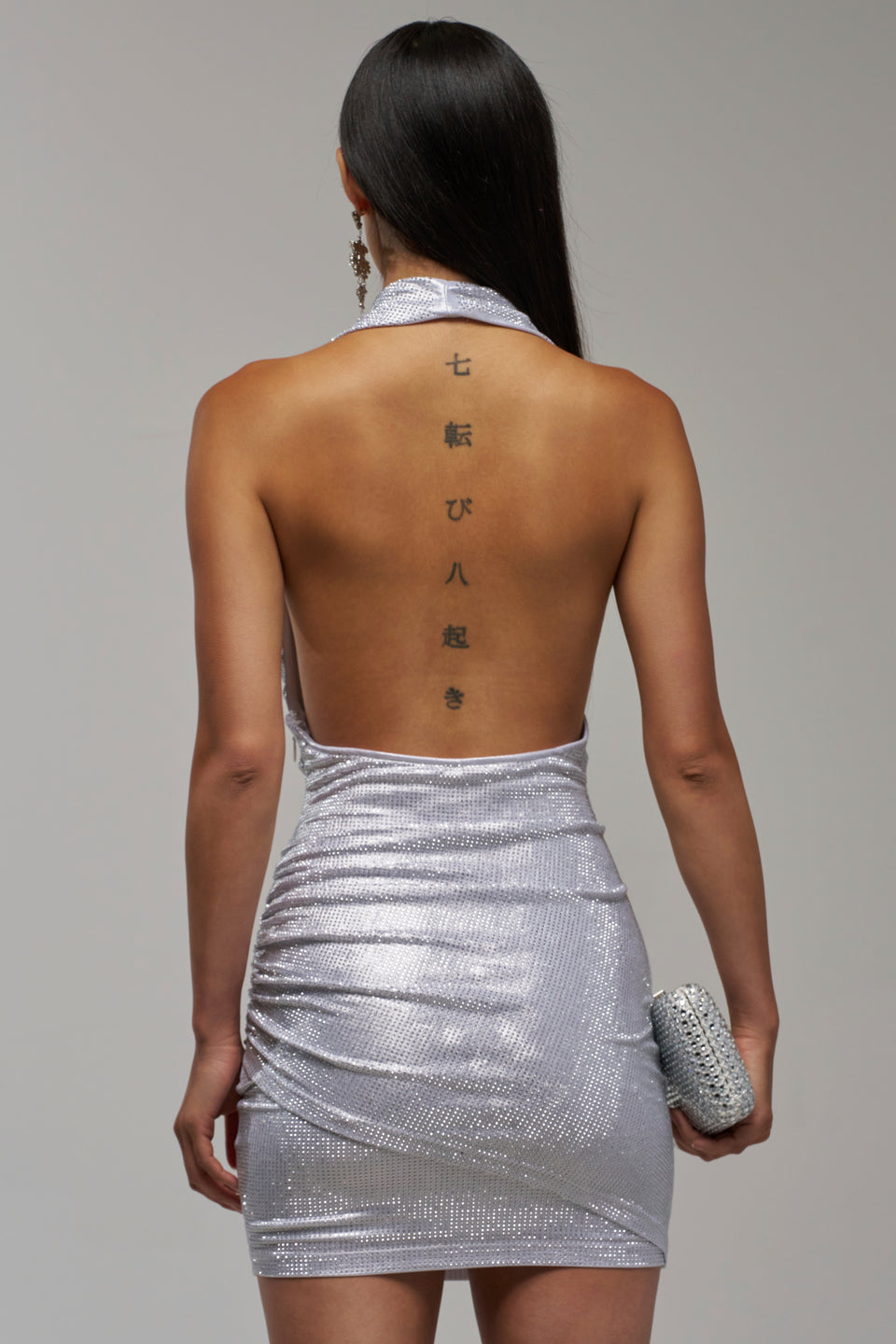 DONT PLAY WITH ME RHINESTONE MINI DRESS IN SILVER – AKIRA