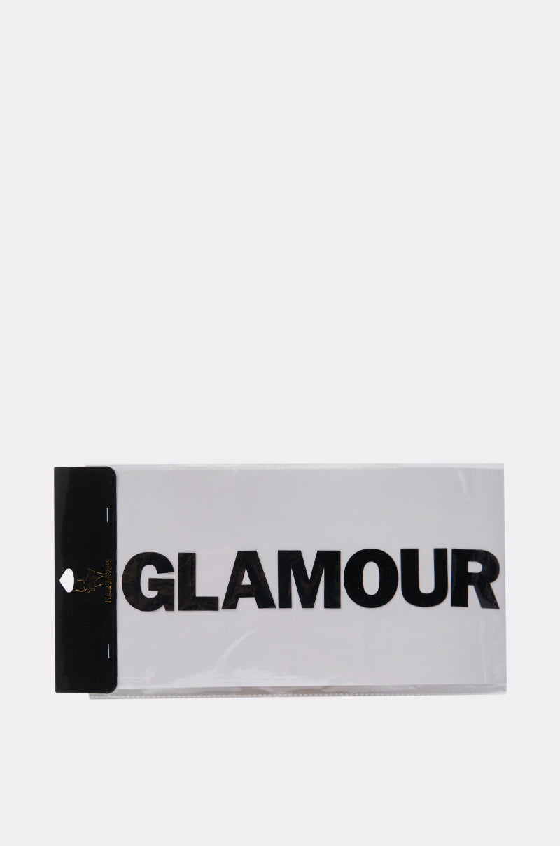 A clear plastic package with bold black letters spelling "GLAMOUR BODY AND HAIR STICKER" on the front and a black header with a hanging hole—perfect stylish packaging to showcase your trendy body and hair sticker. 2