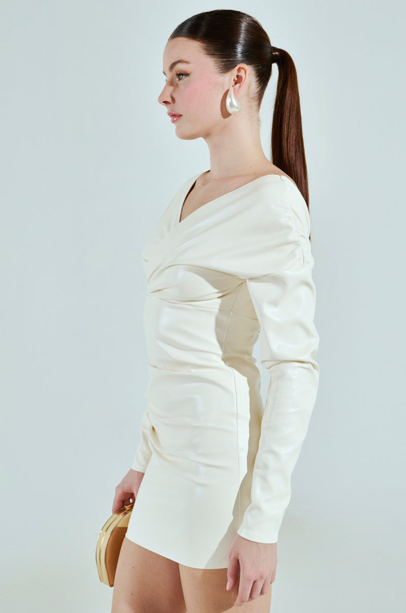 knee length dresses for ladies FRAN PU MINI DRESS IN IVORY – AKIRA