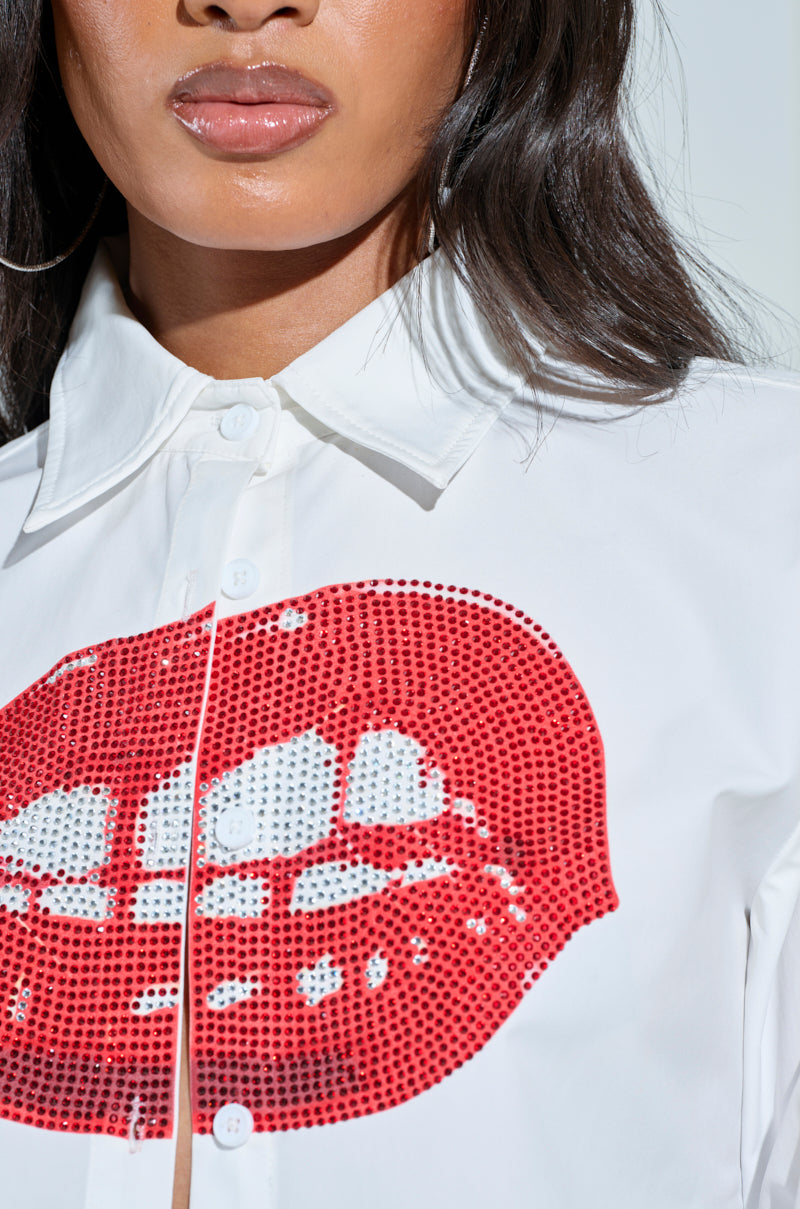 lips dress shirt Red Lips & Black Dots Button Down Shirt White / S