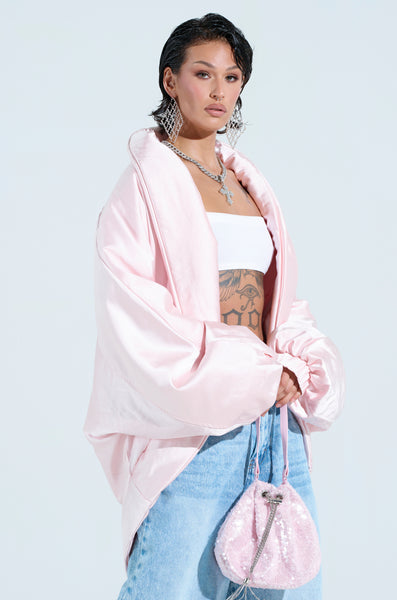 新品未使用】 frifri cocoon satin coat ピンク フード付