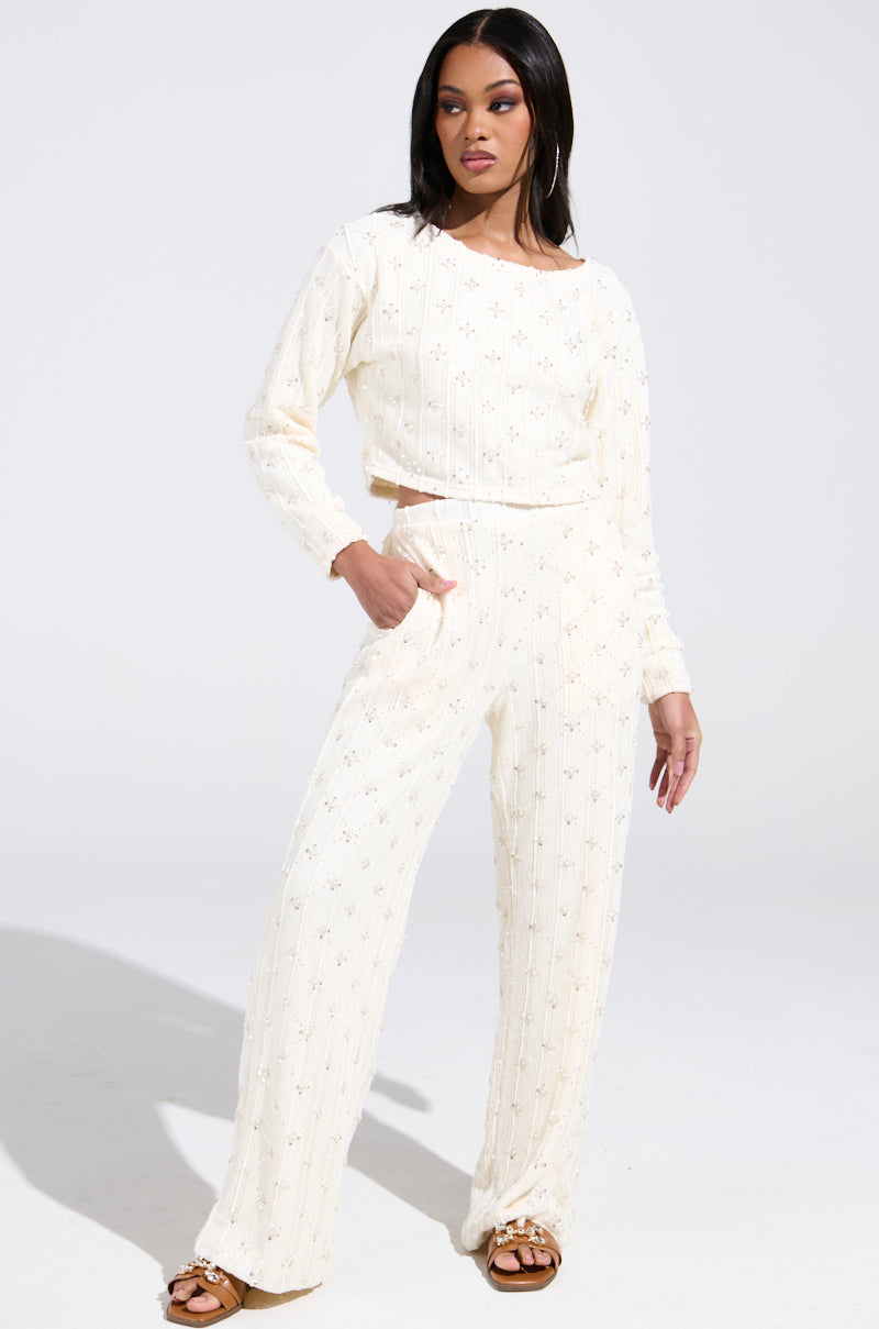 SHINE BRIGHT PEARL WIDE LEG PANT – AKIRA