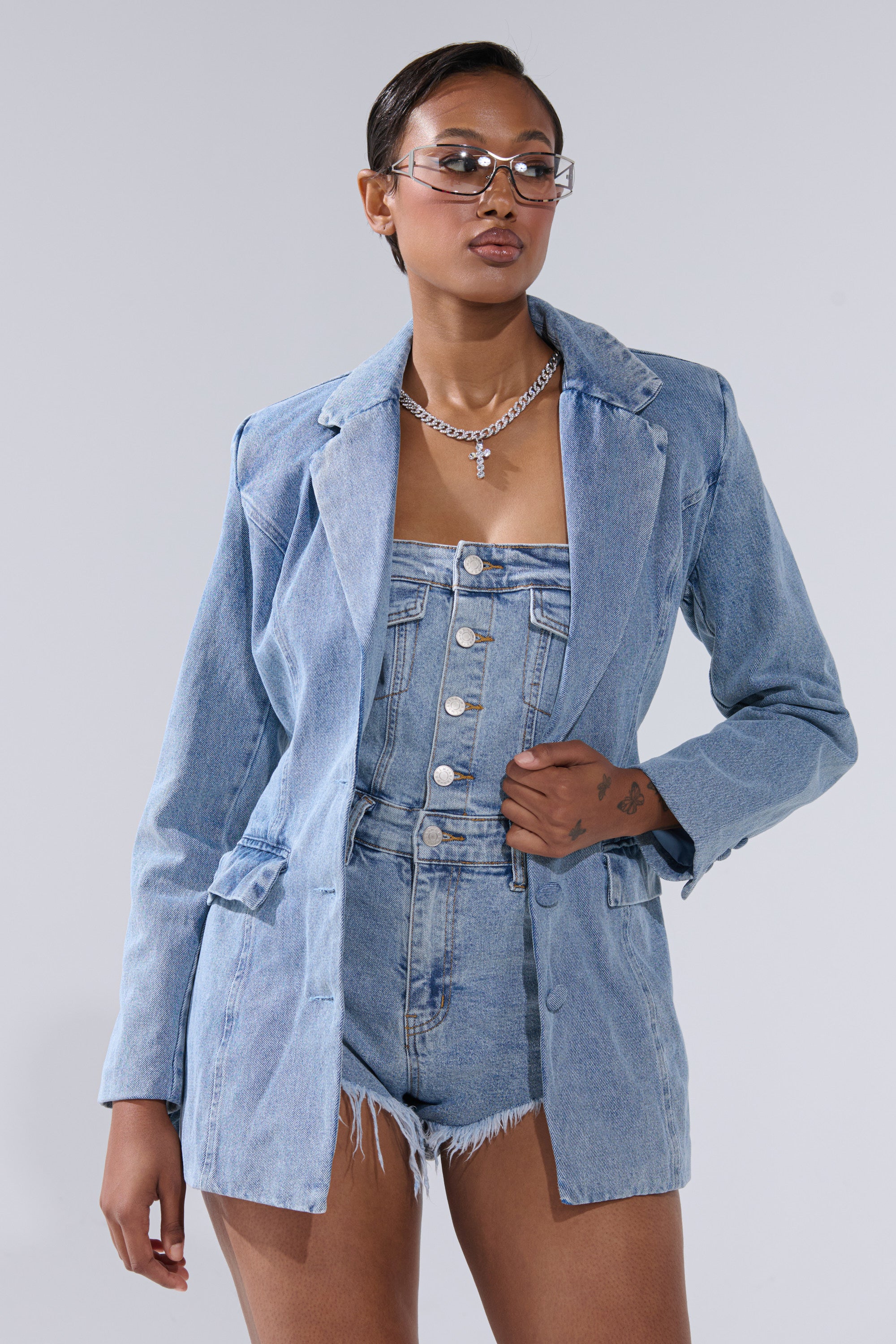 Blazer Dress Up A Denim Jacket BACKLESS DENIM BLAZER AKIRA Blazer Dress Up A Denim Jacket BACKLESS DENIM BLAZER AKIRA