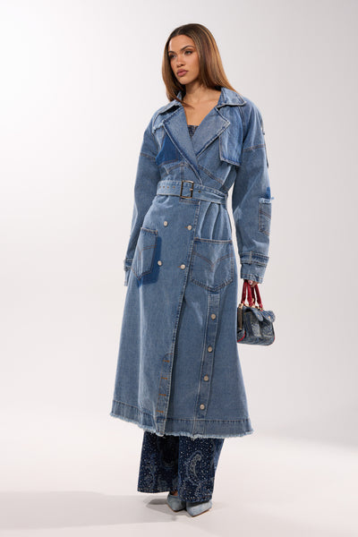RILEY PATCHWORK DENIM TRENCH – AKIRA