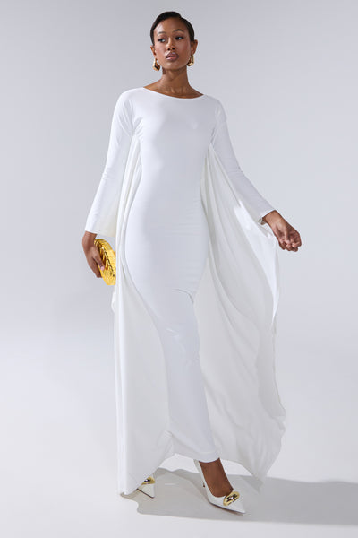 kaylia sequin maxi dress KYLIE MAXI DRESS WITH RUFFLE SLEEVES IN WHITE – AKIRA