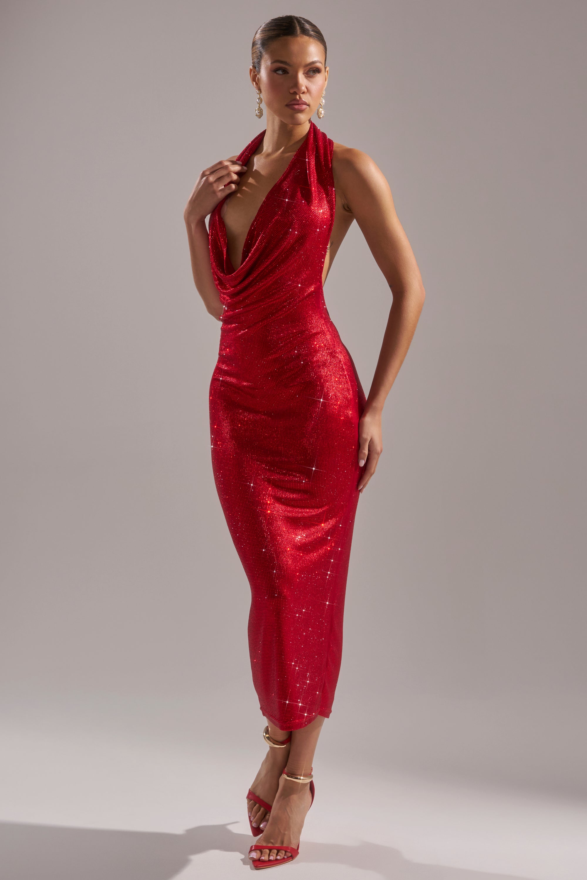 Akira Poppin' Bottles Rhinestone Maxi Dress | Red | Size Large Akira Poppin' Bottles Rhinestone Maxi Dress | Red | Size Large