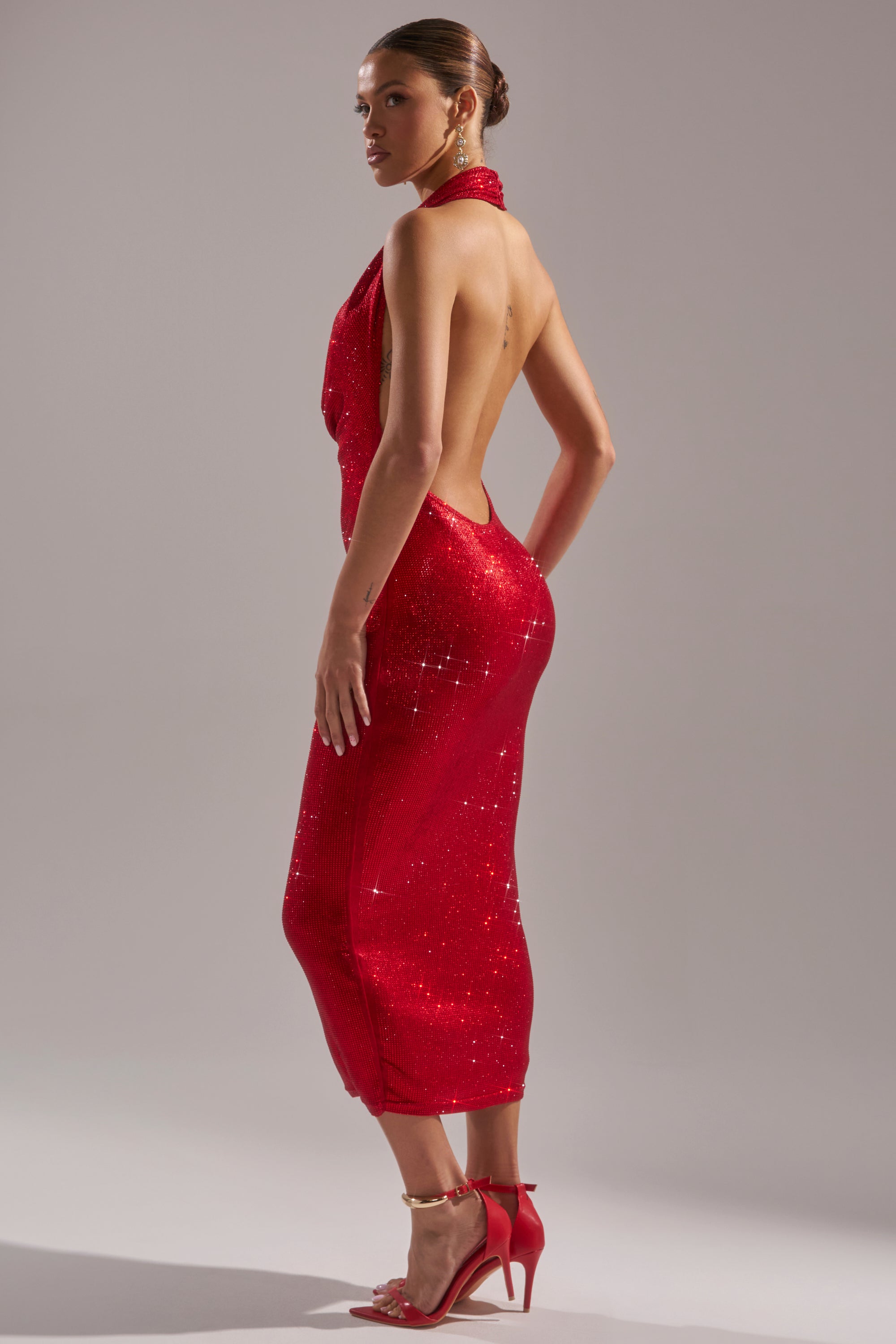 Akira Poppin' Bottles Rhinestone Maxi Dress | Red