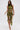A woman in the SEXY CAN I MOCKNECK BLOUSE WITH CUTOUT and a matching asymmetrical skirt with draped strips walks forward, holding a small beige bag and gold heels, against a plain light background.