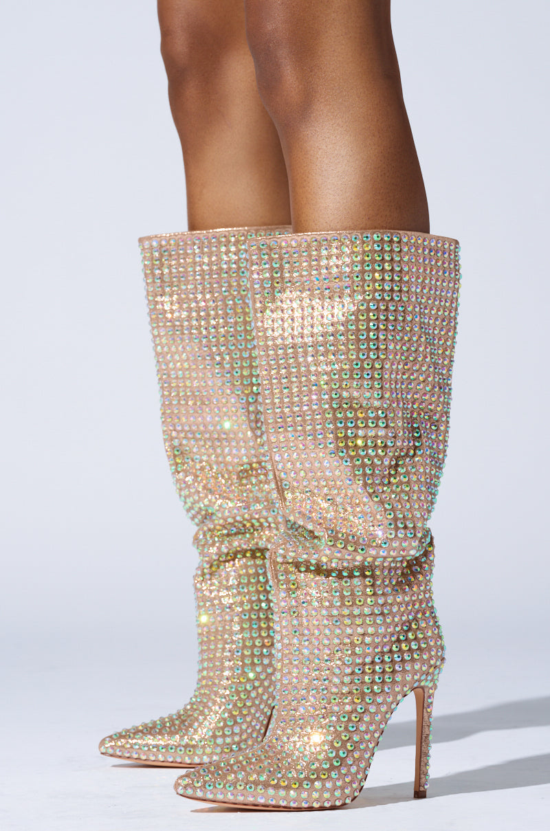 AZALEA WANG STARLEY GOLD RHINESTONE BOOT - Main Image