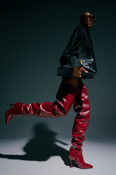 Burgundy Thigh High Pointed Toe Boot | AKIRA