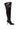 The AZALEA WANG SWELCIE Chocolate Brown Thigh High Boot features a folded and snap detail, a pointed toe, stiletto heel, and is decorated with small round gold studs evenly distributed over the shaft and foot.