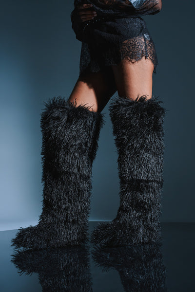 AZALEA WANG TEMPLETON BLACK POODLE FAUX FUR OVER THE KNEE BOOT – AKIRA