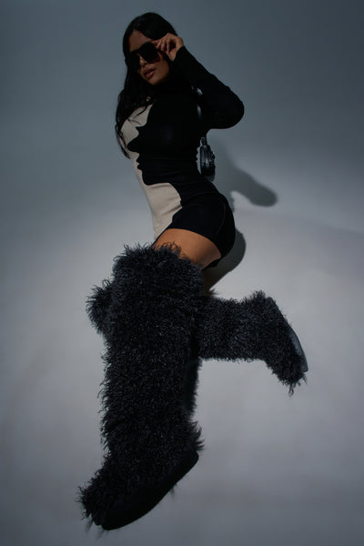 AZALEA WANG TEMPLETON BLACK POODLE FAUX FUR OVER THE KNEE BOOT – AKIRA
