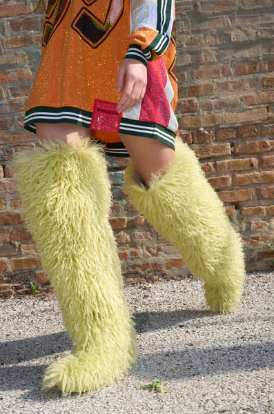 AZALEA WANG TEMPLETON LIME FAUX POODLE FUR OVER THE KNEE