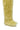 A close-up of the AZALEA WANG TEMPLETON LIME POODLE FUR OVER THE KNEE BOOT, a tall statement boot with long, shaggy lime faux poodle fur, shown against a plain white background.