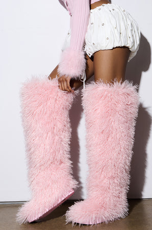 AZALEA WANG TEMPLETON PINK POODLE FAUX FUR OVER THE KNEE BOOT – AKIRA