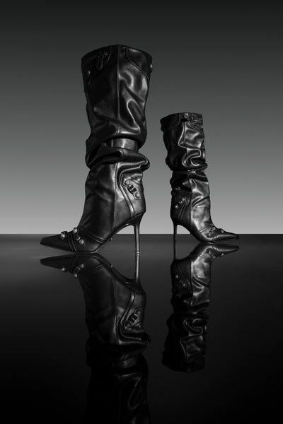 Black Slouch Boot, Pointed Toe and Chain Studs | AKIRA