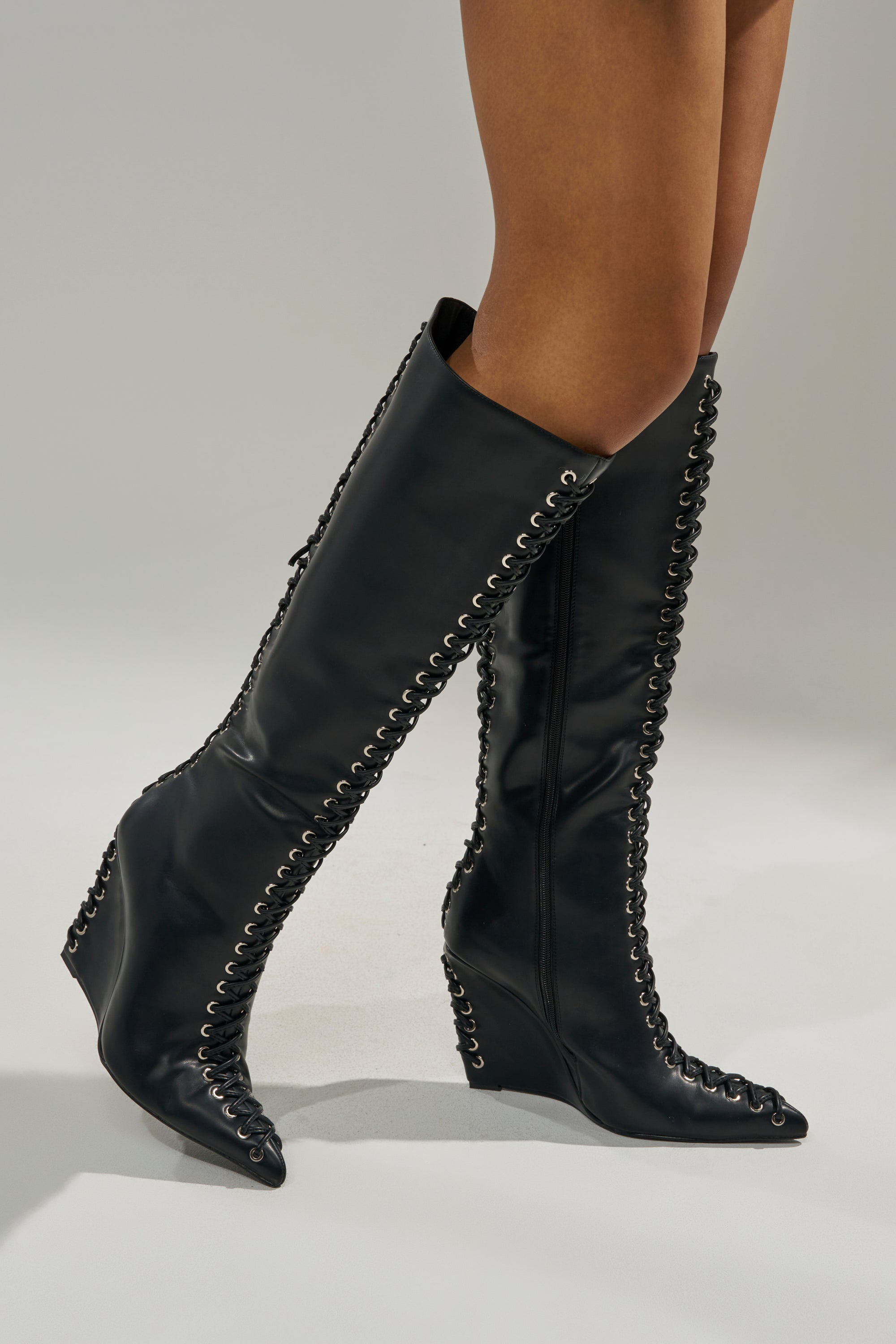 AZALEA WANG THAUMUS BLACK LACE UP WEDGE BOOT